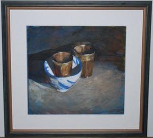 Niet of onleesbaar gesigneerd - Stilleven met bekers en een kom - Ingelijste gouache kopen? Bied vanaf 10!