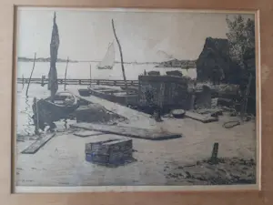 Willem Witsen - Ets "afgemeerde bootjes bij Hattem" potlood gesigneerd - orig. lijst kopen? Bied vanaf 50!
