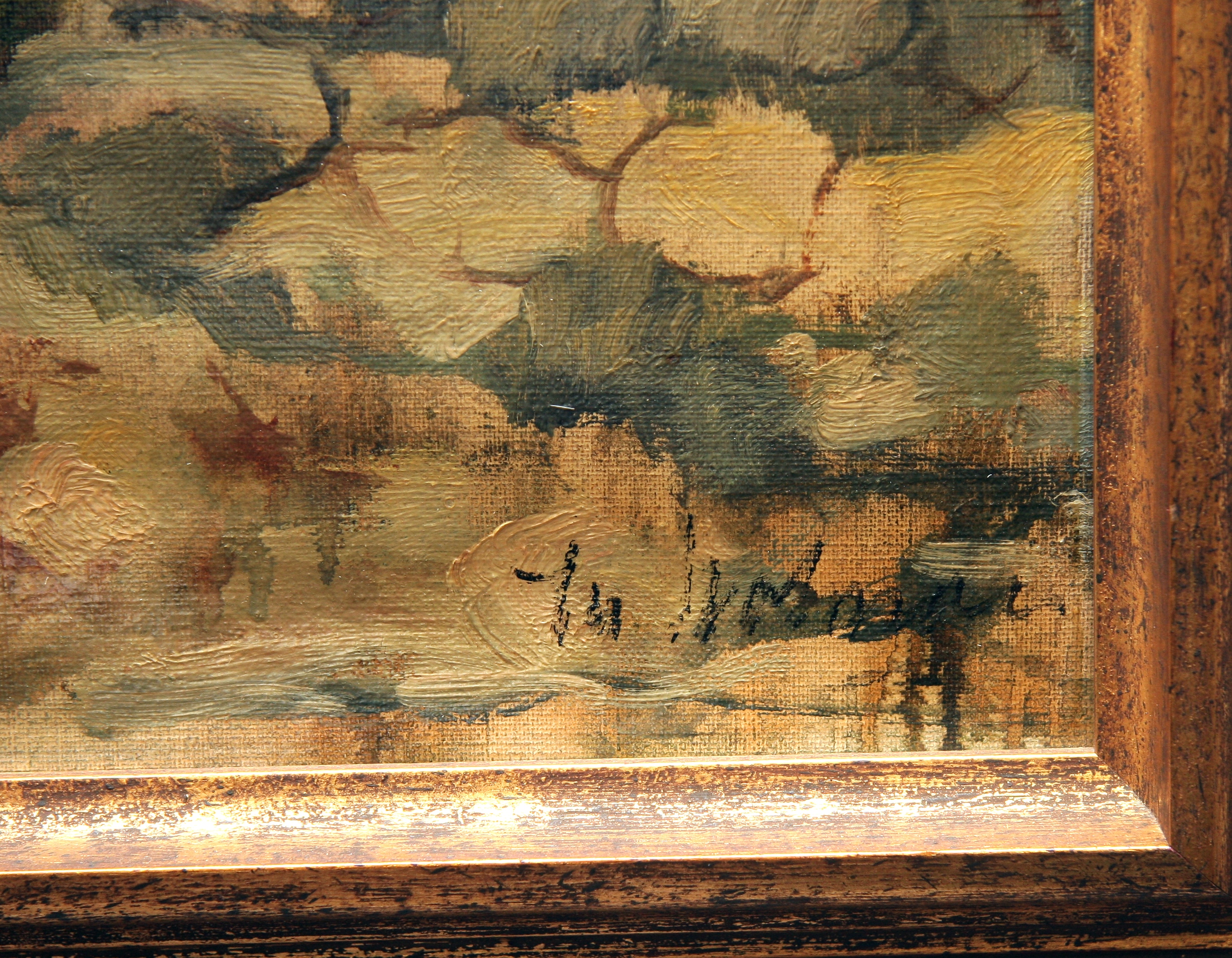 Niet of onleesbaar gesigneerd - Rivier met brug en woningblok kopen? Bied vanaf 1!