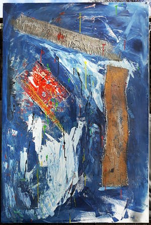 Niet of onleesbaar gesigneerd - Abstracte compositie, gemengde techniek op doek (groot!) kopen? Bied vanaf 1!