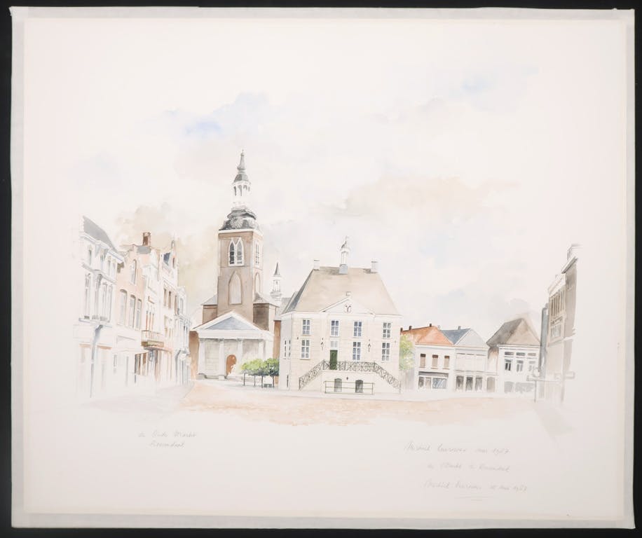 Michiel Laernoes - Michiel Laernoes: Aquarel, De oude markt te Roosendaal kopen? Bied vanaf 20!
