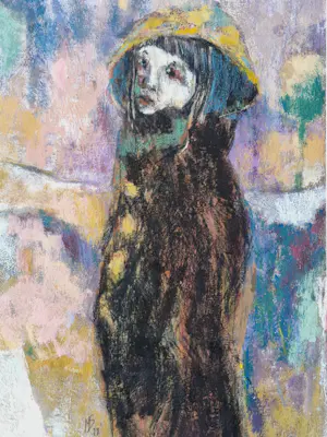 Niet of onleesbaar gesigneerd - Grote gouache op papier "personen in landschap" gesigneerd kopen? Bied vanaf 1!