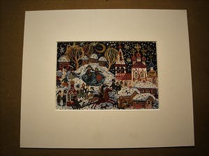 Niet of onleesbaar gesigneerd - Naief geschilderd Russisch Aquarel "Winterpret bij Moskou" kopen? Bied vanaf 1!