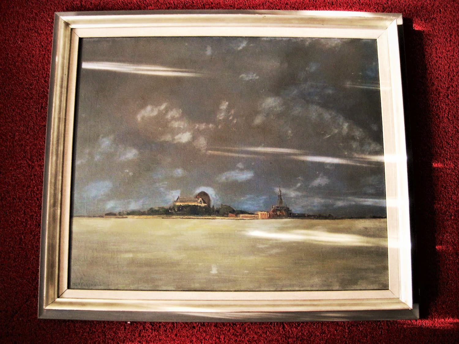 Niet of onleesbaar gesigneerd - omstreeks 1930 geschilderd olieverf "stad aan het water" (Dordrecht?) kopen? Bied vanaf 1!