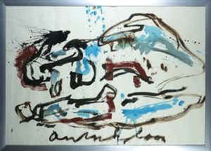 Anton Heyboer - Gemengde techniek op papier, Zonder titel - Ingelijst (Groot) verkocht voor € 160!