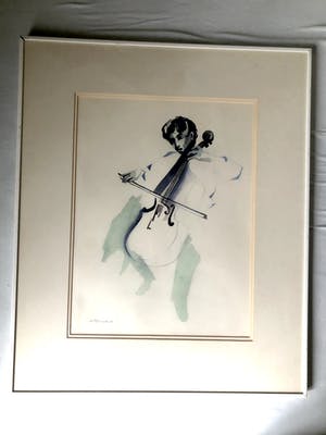 Henk Fonville - Bassist - Aquarel, Ingelijst kopen? Bied vanaf 90!