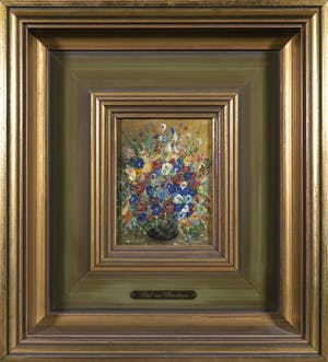 Dick van Vlaardingen - Olieverf op doek op hardboard, Bloemstilleven kopen? Bied vanaf 50!