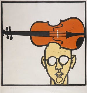 Adrian de Gijzel - Linoleumsnede, Viool op hoofd kopen? Bied vanaf 40!