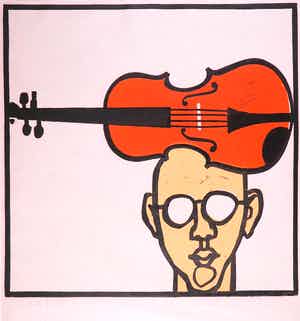 Adrian de Gijzel - Linoleumsnede, Viool op hoofd verkocht voor € 40!