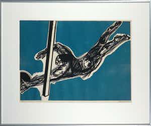 Wim Zwiers - Linosnede, Keeper - Ingelijst verkocht voor € 35!