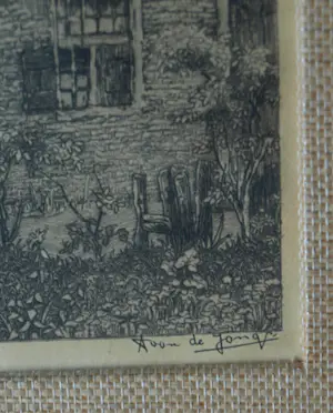 Toon de Jong - Ingelijste ets , Eemnes-Buiten met Boerin - 1906 kopen? Bied vanaf 50!