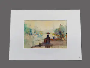 Buy Geert Geerligs - omstreeks 1950 impress. geschilderde aquarel "vissen aan een stadsgracht"? Bid from 61!