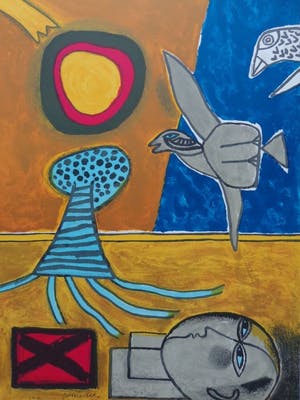 Corneille - KLEURRIJKE SCENE / KLEURLITHO / 70x50cm / SIG / 2001 kopen? Bied vanaf 165!