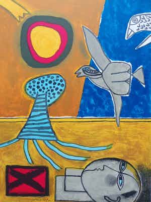 Corneille - KLEURRIJKE SCENE / KLEURLITHO / 70x50cm / SIG / 2001 verkocht voor € 165!