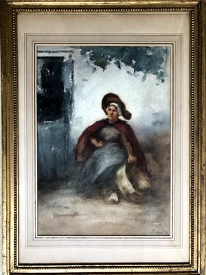 Philip Windt - Zittende dame met een mand - Aquarel uit 1887, Fraai Ingelijst kopen? Bied vanaf 320!