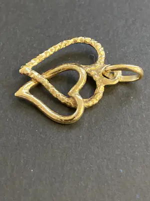 18 karaats geelgouden hanger, dubbel hart kopen? Bied vanaf 175!