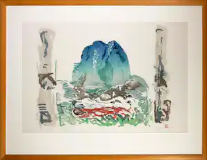 Fred de Jong - Houtsnede, Zonder vogel is de berg nog stiller - Ingelijst (Groot) vendu pour 50€ !