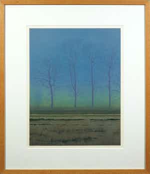 Grietje Postma - Houtsnede, Boomlandschap - Ingelijst verkocht voor € 60!