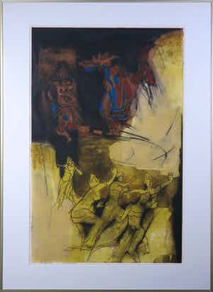 Ru van Rossem - Reliëf ets en aquatint, Rama Yana - Ingelijst (Groot) verkocht voor € 80!