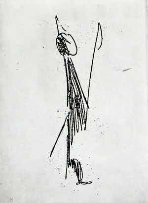 Willem Hussem - Abstracte compositie, droge naald ets - 1982 verkocht voor € 50!