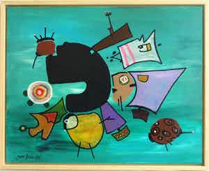 Jasper Banen - Acryl op doek, ingelijst , “Geel ontmoet de Anderen” – 2016 vendu pour 68€ !