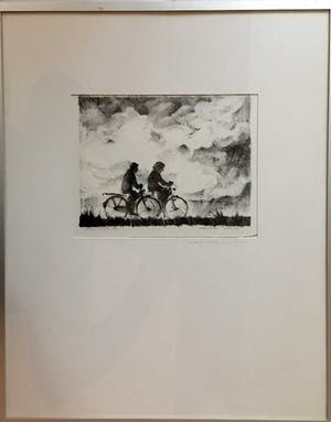 Joke Struik - Zondagmiddag op de fiets - Litho, Ingelijst kopen? Bied vanaf 45!