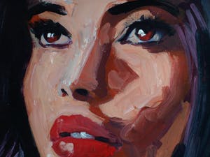 Peter Klashorst - Acrylverf op doek op houten frame , “Portret, Rode mond” – 60 x 105 cm - 2018 kopen? Bied vanaf 350!