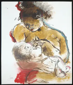 Franscz Witte - Gemengde techniek op papier, Vrouw met baby kopen? Bied vanaf 1!