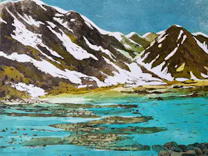 Willy Belinfante - grote Epreuve d'Artiste kleuren ets "Berglandschap" - met pers. opdracht gesign kopen? Bied vanaf 48!