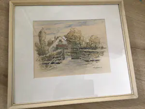 AcheterOctave DeConinck - Gezicht op huis/boerderij, te bereiken met houten bruggetje? Enchérissez de 40!
