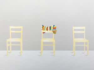 Wil Klaassen - kleurenzeefdruk - 'Drie stoelen' - 1976 verkocht voor € 40!