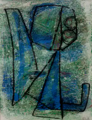 Jan G. Elburg - Ingelijste monoprint in kleur: "Figuur" - 1953 (nette houten lijst!) verkauft für € 475!