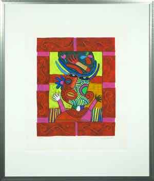 Clemens Briels - Zeefdruk, Gloria brings wood to the fire - Ingelijst verkocht voor € 50!