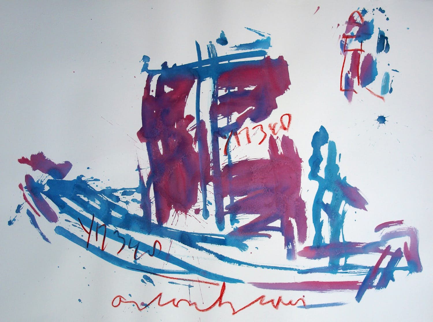 Anton Heyboer - Acryl en pastel, Schip IJmuiden , YM348 - 79 x 107 cm. kopen? Bied vanaf 125!