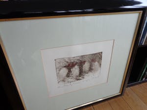 Anton Heyboer - ABSTRACTIE / ZW-W + RODE ETS / 65x71cm / KADER / SIG kopen? Bied vanaf 75!