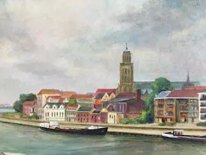 Johan Hendrik Gelink - Deventer vanaf de IJssel | olieverfschilderij kopen? Bied vanaf 50!