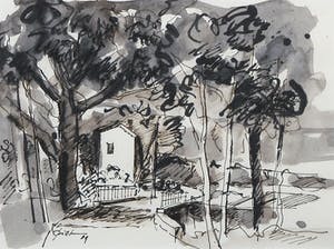 Piet Snoeren - Aquarel met inkt, Huisje in het bod kopen? Bied vanaf 1!