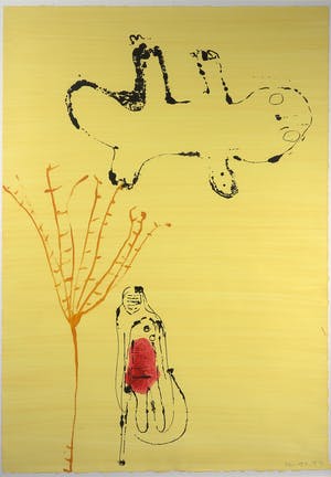 Dodog Soeseno - Gemengde druktechniek met acrylverf en gouache, Zonder titel - Ingelijst (Groot) kopen? Bied vanaf 1!