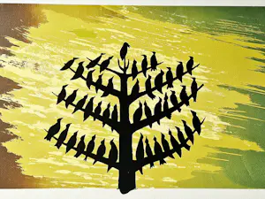 Wally Elenbaas - Dubbele kleuren lithografie "Nachtvissers & Vogels in boom" zeer kleine oplage! kopen? Bied vanaf 57!