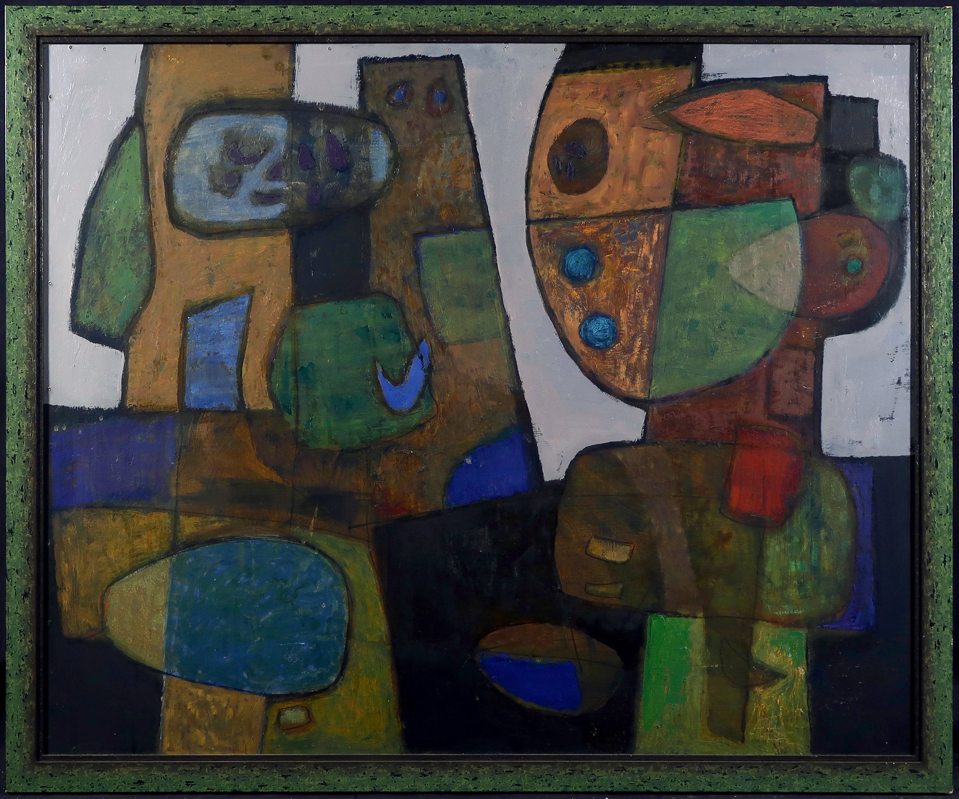 Will Leewens - Olieverf op board, Geabstraheerde figuren - Ingelijst verkocht voor € 250!