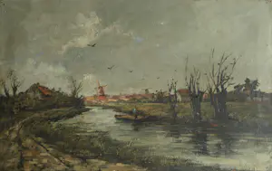 AcheterNiet of onleesbaar gesigneerd - Naar Jacob Maris , Olieverf op doek, Landschap in de omgeving van Den Haag? Enchérissez de 10!