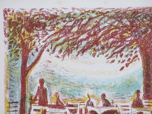 Lex Metz - Figuren op zonnig terras - Kleurenlitho kopen? Bied vanaf 40!