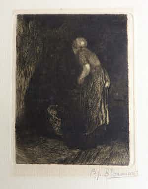 Bernardus Johannes Blommers - Interieur met vrouw aan de wieg. verkocht voor € 45!