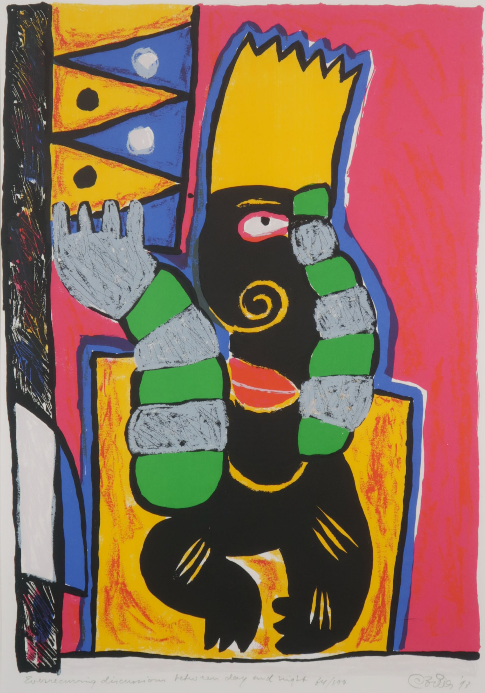 Clemens Briels - Zeefdruk, Everecurving Discussing - Ingelijst kopen? Bied vanaf 80!