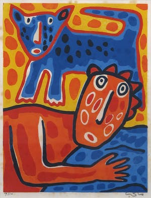 Cees Vis - Linosnede, Pas op - Ingelijst kopen? Bied vanaf 35!