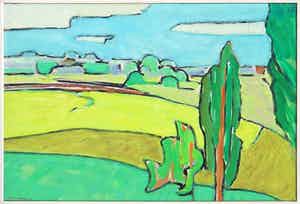 Paul Overhaus - Olieverf op doek, Ardens landschap met koolzaad I - Ingelijst verkocht voor € 50!