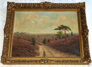 Jan van Wissen - Olieverf op doek , “Heidelandschap” – gesigneerd & ingelijst verkocht voor € 10!