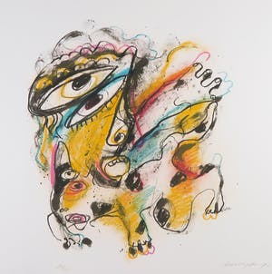 Henk Vierveijzer - Met pastelkrijt bewerkte litho, Z.T. Fantasiewezens kopen? Bied vanaf 40!