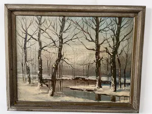 Simon Kramer - Winterlandschap met een berken en water kopen? Bied vanaf 150!