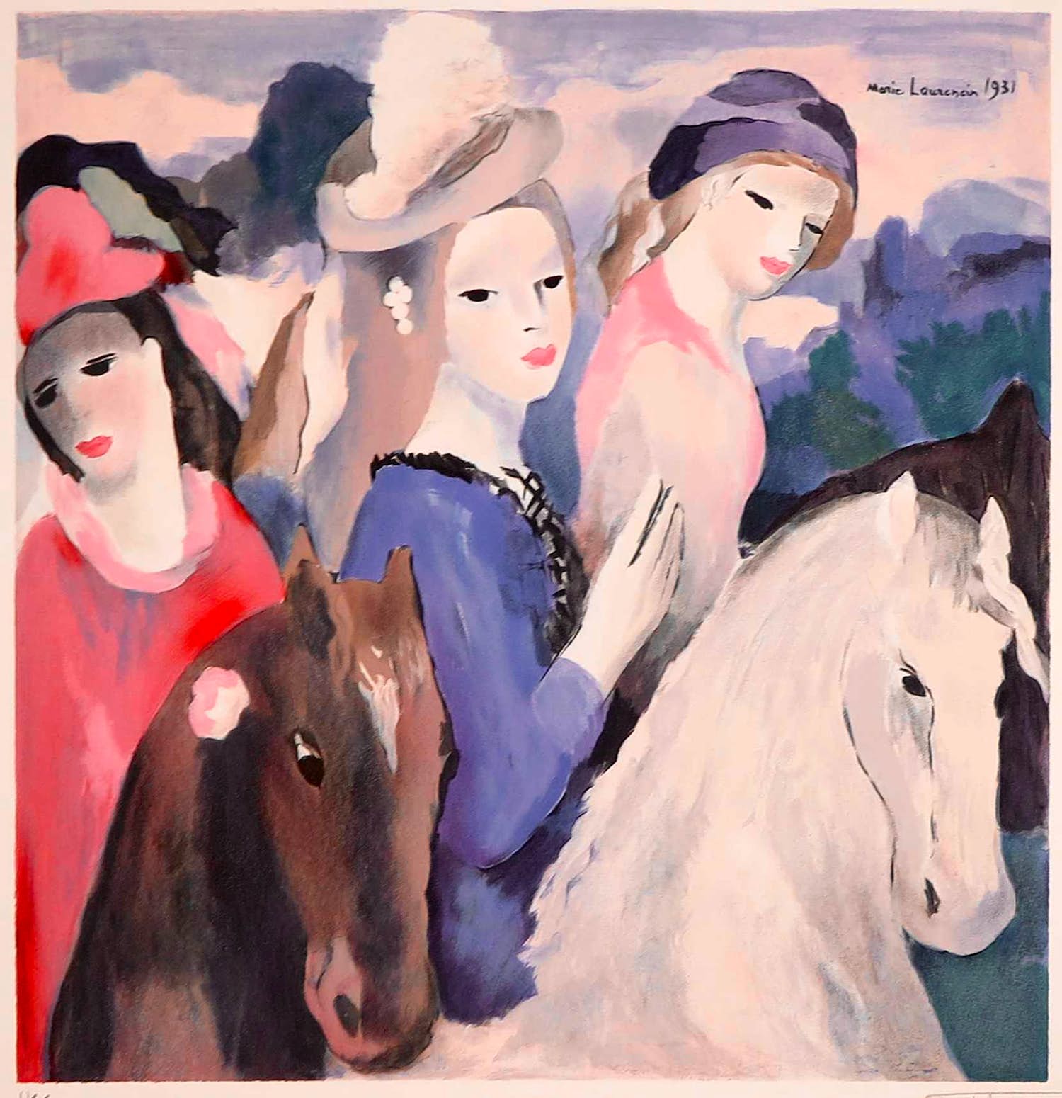 Marie Laurencin - Litho, Drie vrouwen met paarden / Orphelins d'Auteuil verkocht voor € 45!
